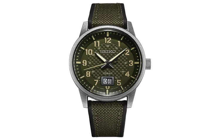 SEIKO Waterproof calendar, quartz needle, silicone nylon watch strap, men's watch, green dial, style, quartz mechanism, Japanese and Korean