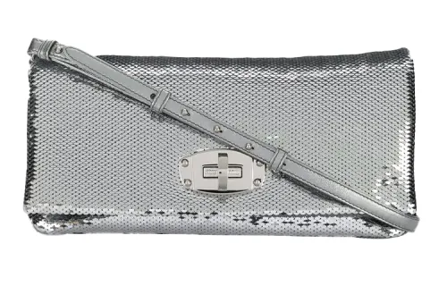 MIU MIU Sequins Leather Shoulder Bag Women's Silver