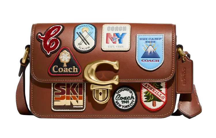 COACH Studio Tanned Leather Small Square Bag, Crossbody Bag Small Women's Saddle
