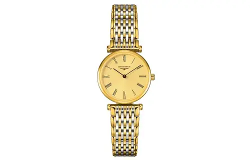 LONGINES Jialan Collection Quartz Movement 30m Waterproof Women's Watch Gold Dial PVD Coating Watch Case