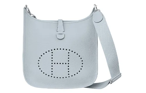 HERMES Evelyne Clemence Bullock Leather Crossbody Bag, Shoulder Bag 29 Women's 08 Bleu Pale Grail Blue