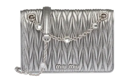 MIU MIU Matelassé Soft Sheep Leather Shoulder Bag, Crossbody Bag Women's Silver