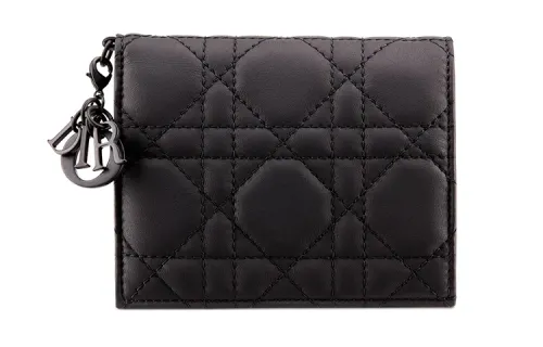 DIOR Lady Dior Cow Leather Wallet Mini Women's Matte Black