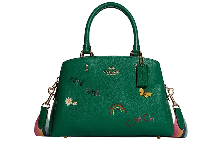 COACH Diary Embroidery Collaboration Lillie Leather Handbag, Shoulder Bag, Crossbody Bag Large Women's Green