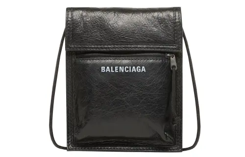 Balenciaga Letter Leather Crossbody Bag Small Unisex Black