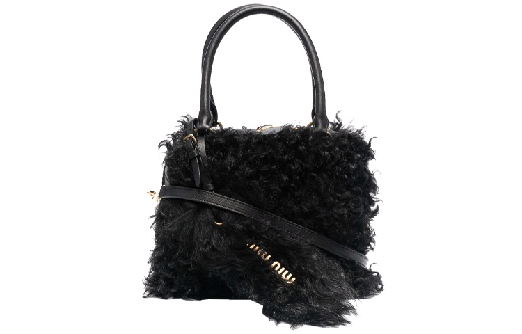 MIU MIU Zip Closure Sheepskin Shoulder Bag, Crossbody Bag, Handbag Women's Black