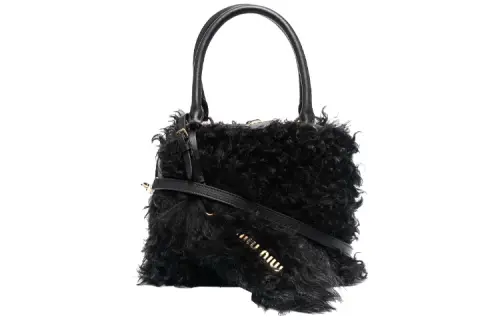 MIU MIU Zip Closure Sheepskin Shoulder Bag, Crossbody Bag, Handbag Women's Black