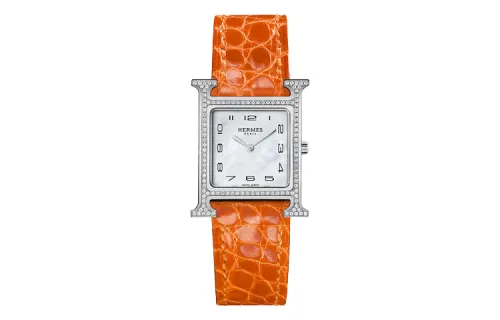 HERMES Heure H Wrist Watches Quartz Movement Genuine Leather Strap 25*21mm White Dial Women's Watch