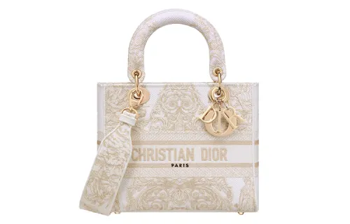 DIOR Lady D Lite Embroidery Handbag, Shoulder Bag, Crossbody Bag Medium Women's Gold