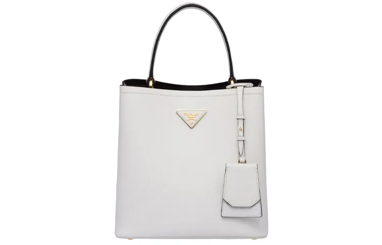 PRADA Panier Saffiano Leather One Shoulder Handbag Medium Women's White