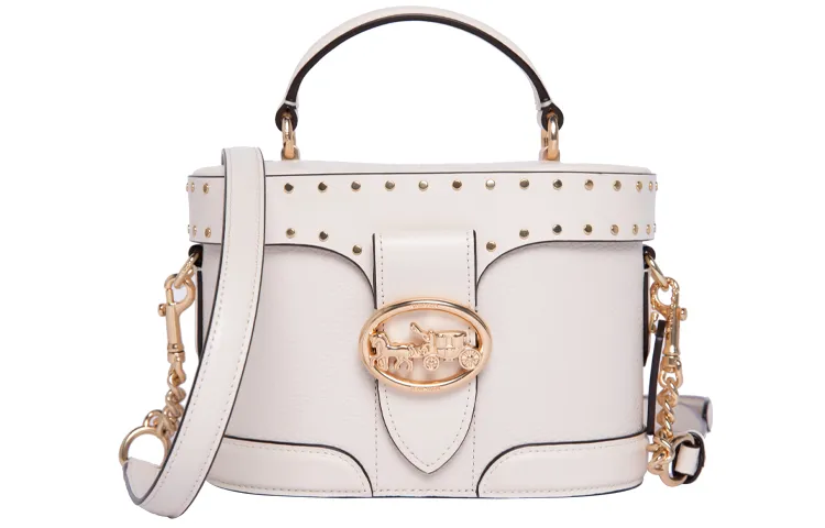 COACH Georgie Leather Box Bag, Handbag, Shoulder Bag, Crossbody Bag Small Women's White
