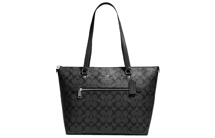 COACH Monogram Canvas With Leather Tote Bag, Shopping Bag, Handbag, Shoulder Bag Women's Black