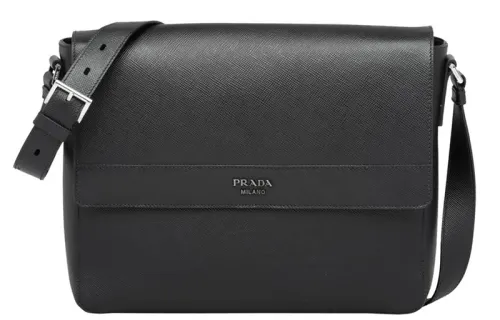 PRADA Saffiano Leather Shoulder Bag Men's Black