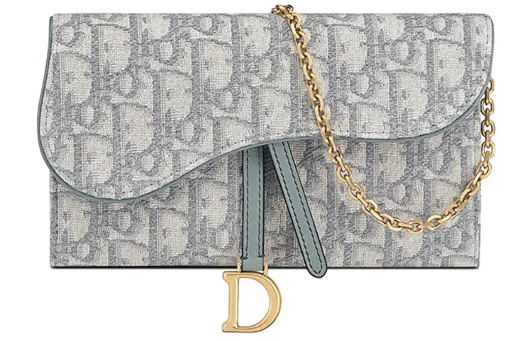 DIOR Saddle Fabric Combo Bag With Card Holder, 2 in 1 WOC Wallet, One Shoulder Clutch Handbag Regular Women's Gray