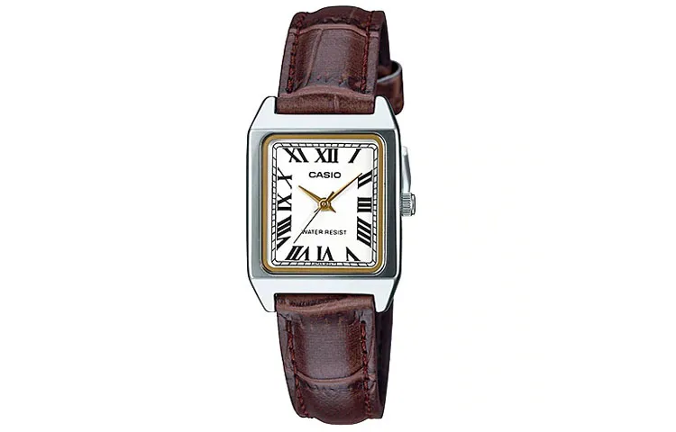 CASIO STANDARD Small Square Table Quartz Movement Leather Strap Watch Women's Watch White Dial