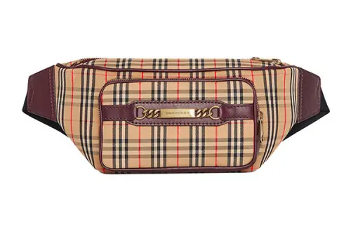 Burberry Cow Leather Crossbody Backpack, Fanny Pack Large Men's Red Plaid
