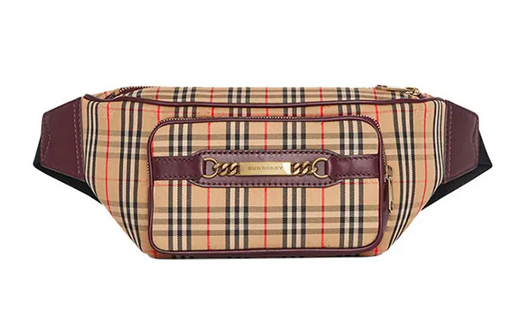Burberry Cow Leather Crossbody Backpack, Fanny Pack Large Men's Red Plaid
