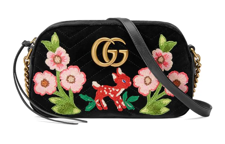 GUCCI Marmont Quilted Velvet Camera Bag, Chain Bag, Crossbody Bag, Shoulder Bag Women's Black