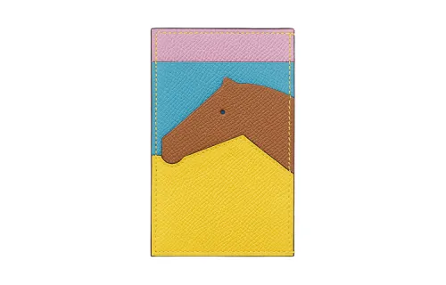 HERMES Les Petits Chevau Vertical Epsom Calfskin Card Holder Women's Naples Yellow/Gold/North Blue/Marigold Purple