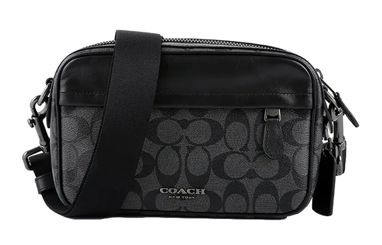 COACH Canvas With Leather Camera Bag, Crossbody Bag, Shoulder Bag Men's Charcoal Black