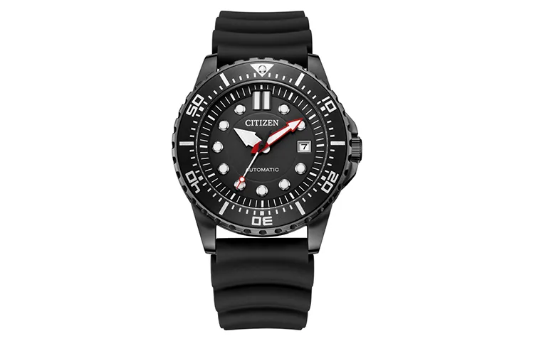 CITIZEN Mechanical Movement Rubber Strap Watch Men's Watches Black Dial