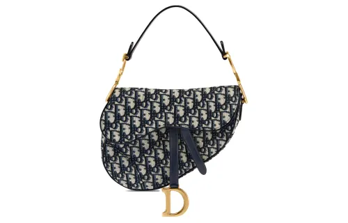 DIOR Saddle Jacquard Canvas With Leather Saddle Bag, Handbag, Shoulder Bag, Crossbody Bag Medium Women's Denim Blue
