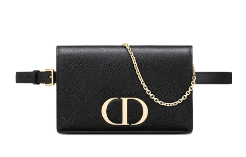 DIOR 30 Montaigne Cow Leather One Shoulder Crossbody Clutch Fanny Pack Women's Black