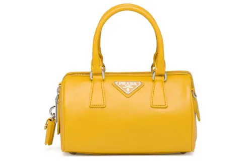 PRADA Saffiano Zip Closure Leather Handbag Women's Sunset Yellow