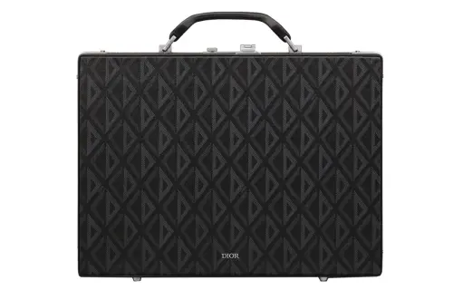 DIOR Lock Canvas Handbag Briefcase Men's Black