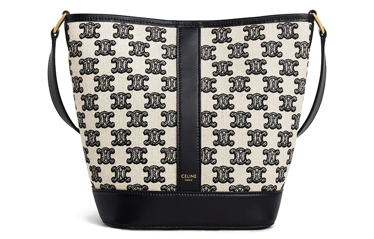 CELINE Triomphe Embroidery Fabric Bucket Bag, Shoulder Bag, Crossbody Bag Regular Women's Black/White