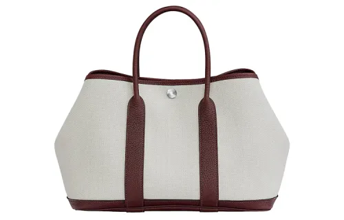 HERMES Garden Party Canvas With Negonda Calfskin Handbag 30 Women's Beige & Gray & Brown & Red