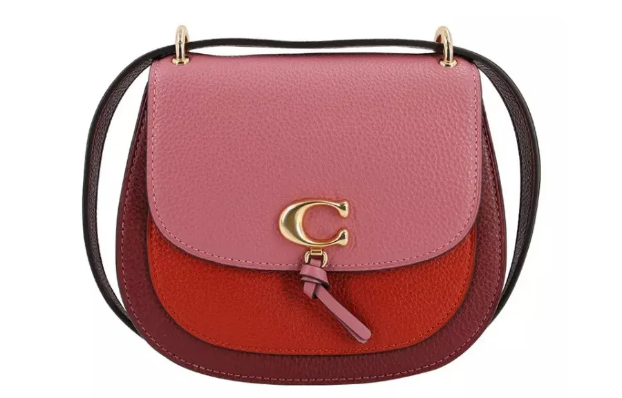 COACH Remi Leather Saddle Bag, Crossbody Bag, Shoulder Bag Women's Red Cherry Blossom Pink Gradient