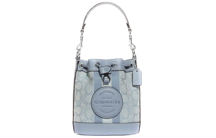 COACH Dempsey Fabric With Cow Leather Bucket Bag, Shoulder Bag, Crossbody Bag Small Women's Lake Blue