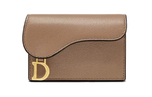 DIOR Sheepskin Card Holder Small Women's Warm Taupe