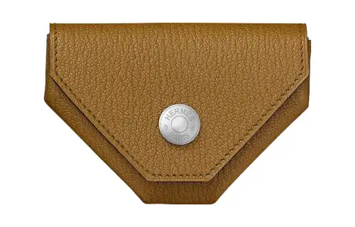 HERMES 24 Verso Silver Tone Buckle Goatskin Card Holder, Coin Purse Women's Kraft Paper Color/Dark Blue