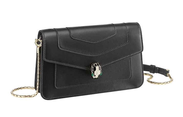 BVLGARI Serpenti Forever Cow Leather Shoulder Bag Women's Black
