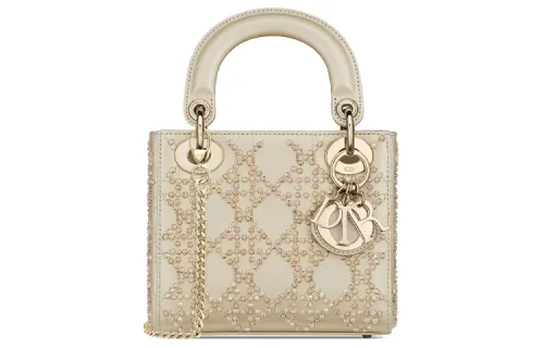 DIOR Lady Dior Cow Leather Handbag Mini Women's Gold