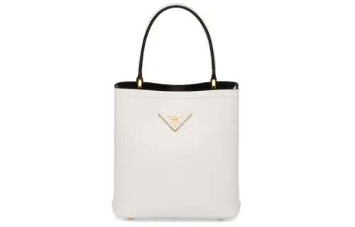 PRADA Panier Leather Handbag, Shoulder Bag, Handbag Women's White/Black