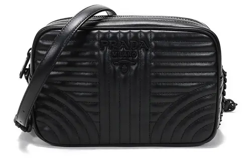 PRADA Diagramme Cow Leather Shoulder Bag Women's Black