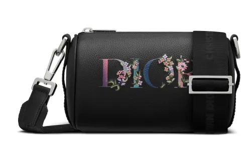 DIOR Floral Print Grain Calfskin Roller Bucket Bag, Shoulder Bag, Crossbody Bag Mini Men's Black
