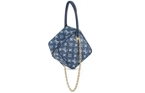 LOUIS VUITTON Jacquard Denim With Cow Leather Dice Bag Chain Bag Handbag Regular Women's Blue