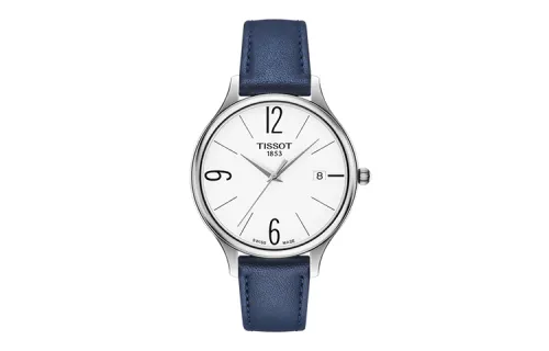 TISSOT Premium Collection Quartz Movement Women's Watch 38mm White Dial Stainless Steel Case Leather Strap
