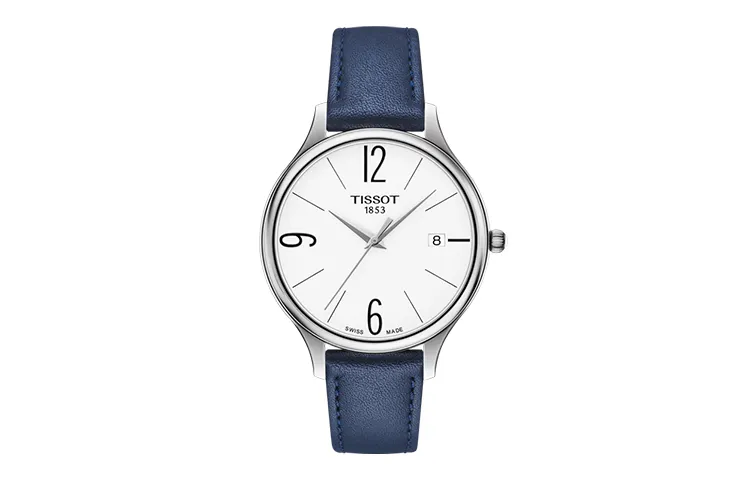 TISSOT Premium Collection Quartz Movement Women's Watch 38mm White Dial Stainless Steel Case Leather Strap