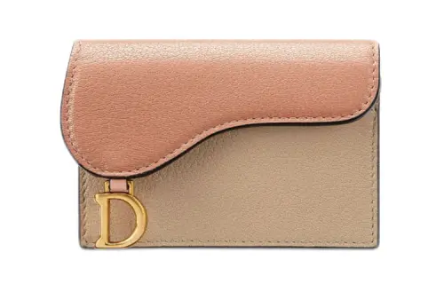 DIOR Saddle Sheepskin Saddle Card Holder, Coin Purse Women's Beige & Rose Pink