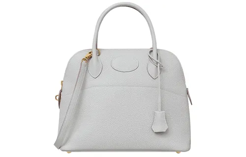 HERMES Bolide Clemence Bullock Leather Shoulder Bag, Handbag Women's 80 Gris Perle Pearl Gray
