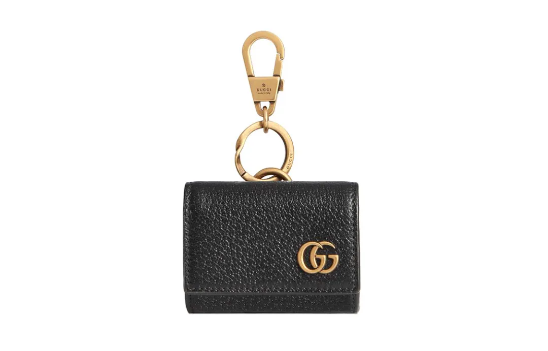 GUCCI GG Marmont Leather AirPods Protective Cover, Pendant Earphone Case Unisex Black