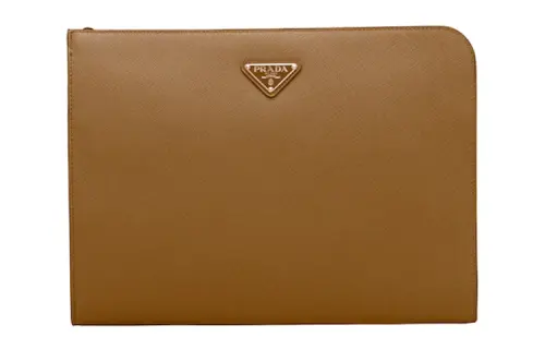 PRADA Saffiano Leather Clutch Men's Cinnamon