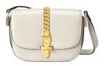 GUCCI Sylvie 1969 Gold tone Lock Leather Crossbody Bag, Shoulder Bag Mini Women's White