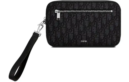 DIOR Cow Leather Makeup Bag Coin Purse, Clutch Men's Black