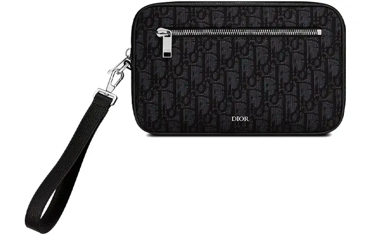 DIOR Cow Leather Makeup Bag Coin Purse, Clutch Men's Black